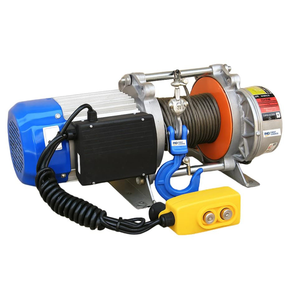 IND FIRST CHOICE KCD Electric Winch Hoist | 8mm x 70m Wire Rope | 3 HP Motor | 500–1000 Kg Lifting Capacity | Heavy-Duty Rope Hoist for Construction, Warehouse & Industrial Material Handling