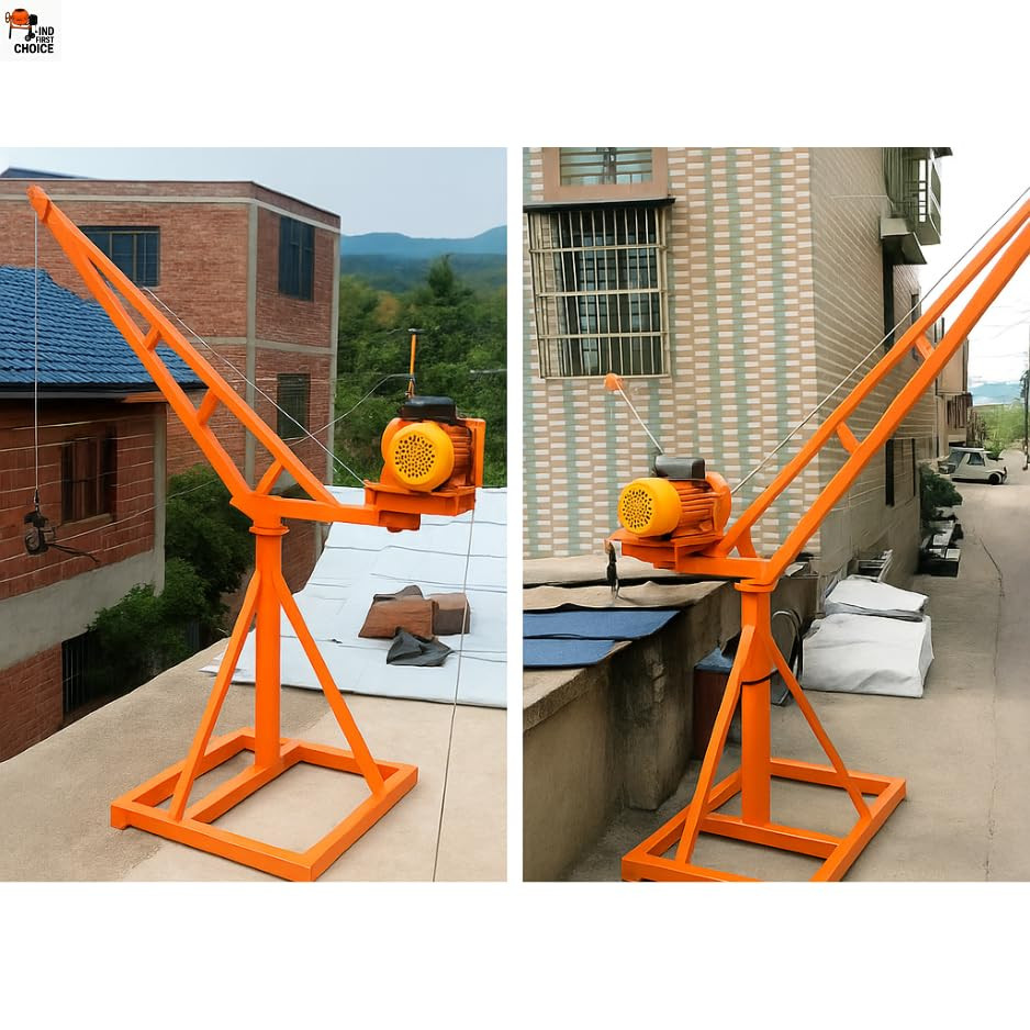 IND FIRST CHOICE Heavy Duty Mini Construction Crane | 55 Kg Frame | 500 Kg Load Capacity | 8mm x 60m Wire Rope | Portable Material Lifting Machine for Construction Sites & Rooftops