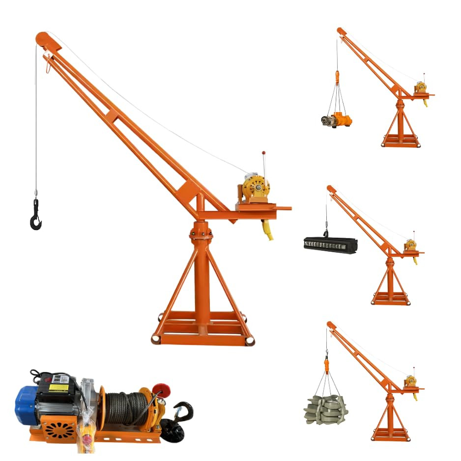 IND FIRST CHOICE Heavy Duty Mini Construction Crane | 65 Kg Frame | Adjustable Boom | 500 Kg Load Capacity | 8mm x 50m Wire Rope | Portable Material Lifting Machine for Construction Sites