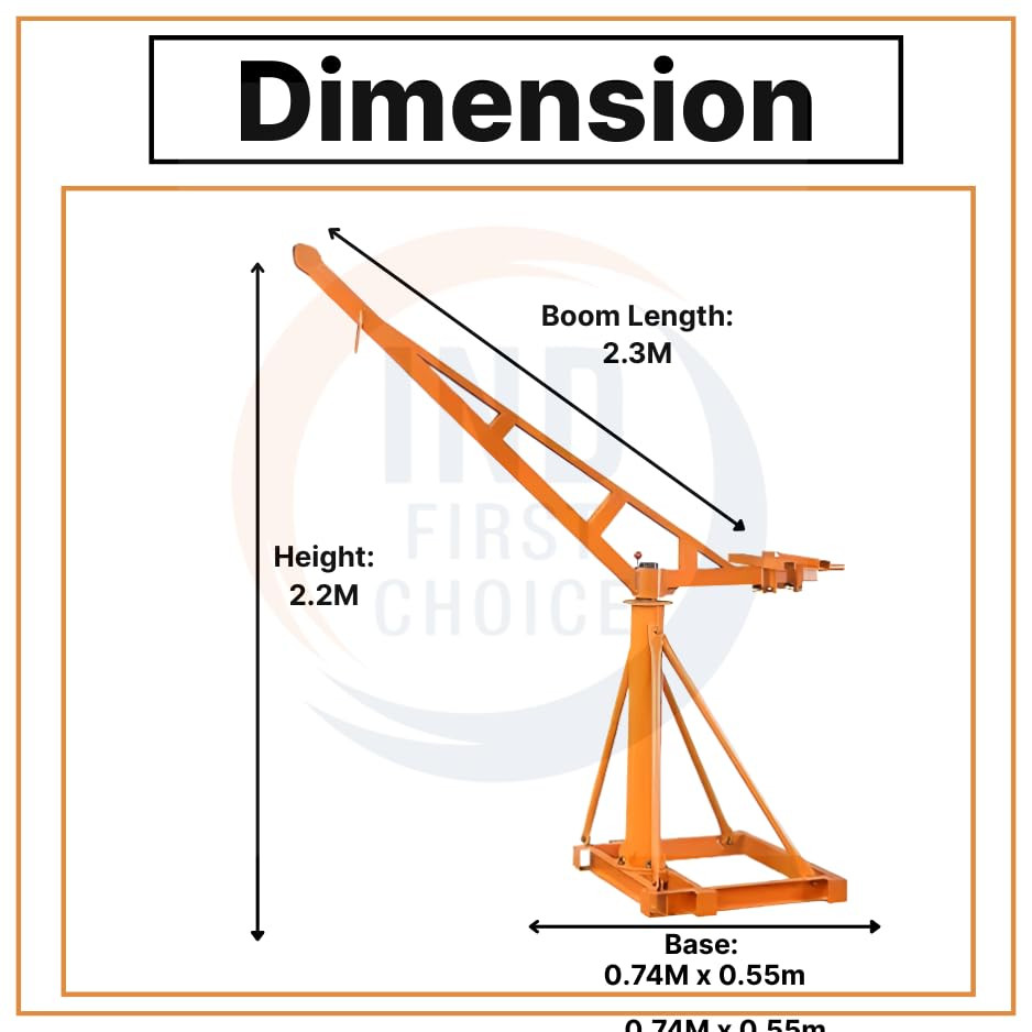 IND FIRST CHOICE Heavy Duty Mini Construction Crane | 45 Kg Frame | 500 Kg Load Capacity | 3 HP Copper Motor | 8mm x 40m Wire Rope | 360° Rotating Boom | Portable Lifting Machine with KCD Electric Win