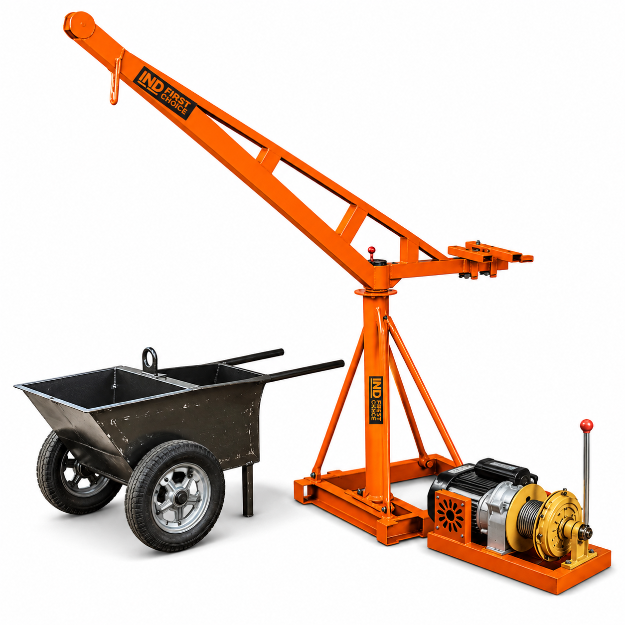 IND FIRST CHOICE Mini Crane with 55 kg Heavy-Duty Frame, 5 HP Electric Winch, 8 mm × 50 Meter Wire Rope and 2-Piece Trolley