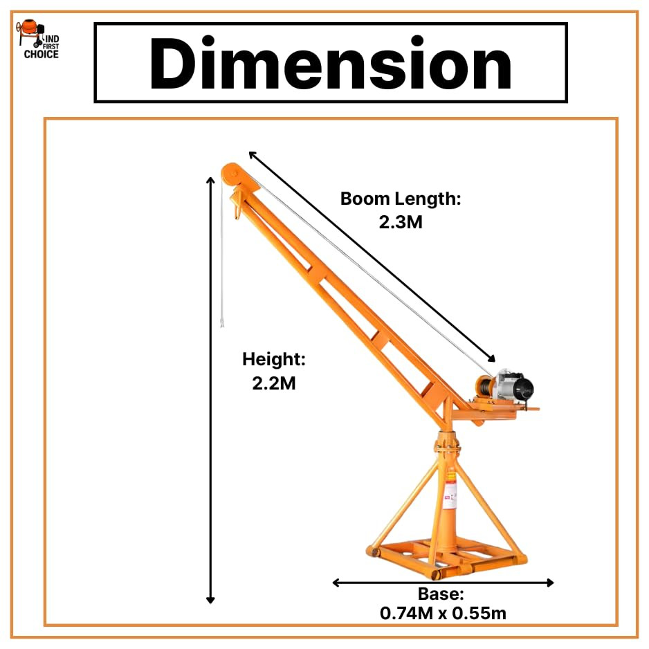 IND FIRST CHOICE Heavy Duty Mini Construction Crane | 95 Kg Frame | 500 Kg Load Capacity | 8mm x 40m Wire Rope | Portable Material Lifting Machine for Construction Sites & Rooftops